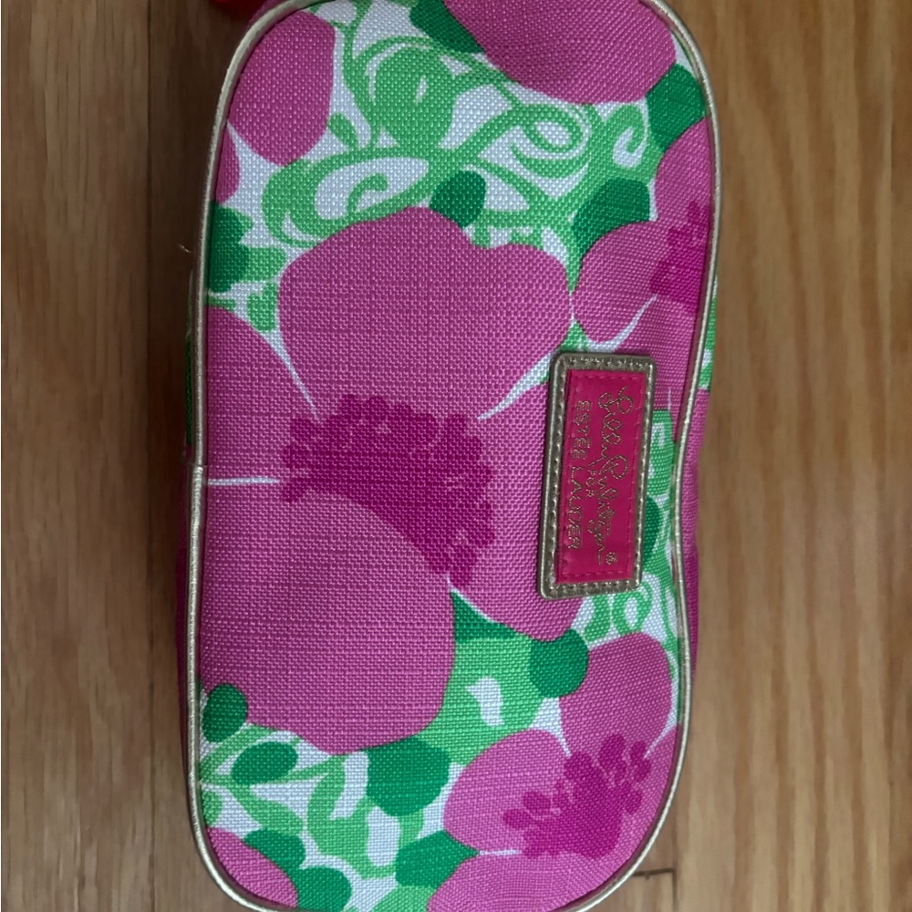 Estée Lauder Floral Pink Canvas Cosmetic Case with Gold Trim